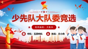 1-00038 快闪大队委竞选红色精品PPT模板+演讲稿