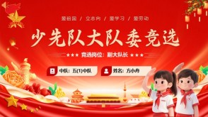 1-00040 大队委竞选红色精品PPT模板+演讲稿